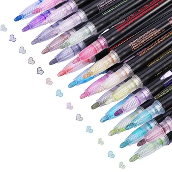 Двухлинейные контурные ручки 24 цвета, Супер-закорючки, контурные маркеры, Металлические маркеры, блестящие ручки для рисования