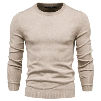 Новая модная мужская футболка с круглым вырезом, осенне-зимний толстый свитер, мужской свитер с круглым вырезом, приталенный мужской свитер, мужской вязаный топ