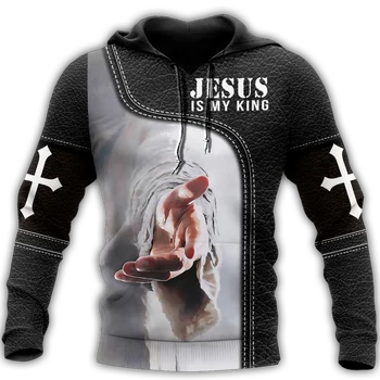 Иисус-мой король, повседневная толстовка, Весенний пуловер Унисекс с 3D печатью, Сублимационный пуловер на молнии, Harajuku, Модная мужская / женская толстовка